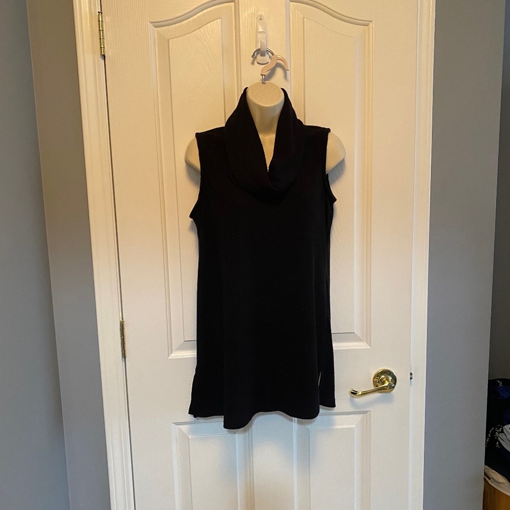 BUY 2 ITEMS & GET 1 FREE - Cleo Black Cowl Neck soft knit tank with side slits